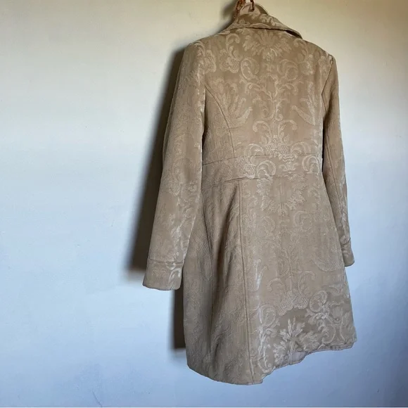 Vintage y2k tan tapestry jacquard pea coat (bag12) - Picture 9 of 10